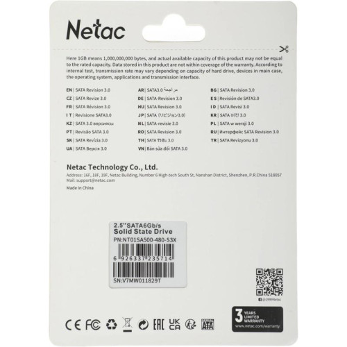 Твердотельный накопитель Netac SATA-III 480GB NT01SA500-480-S3X SA500 2.5