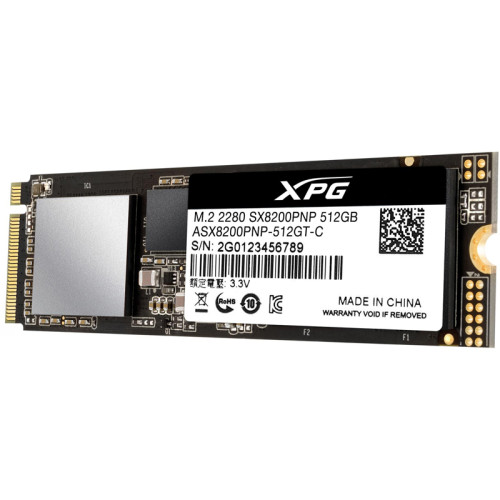 Твердотельный накопитель ADATA SSD SX8200Pro, 512GB, M.2(22x80mm), NVMe 1.3, PCIe 3.0 x4, 3D TLC, R/W 3500/2300MB/s, IOPs 390 000/380 000, DRAM buffer 512MB, TBW 320, DWPD 0.34 (5 лет)