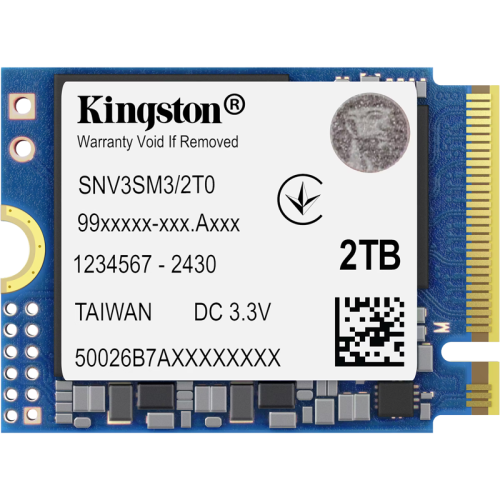 Твердотельный накопитель/ Kingston SSD NV3, 2000GB, M.2(22x30mm), NVMe, PCIe 4.0 x4, 3D TLC, R/W 6000/5000MB/s, TBW 640, DWPD 0.2 (60 мес)