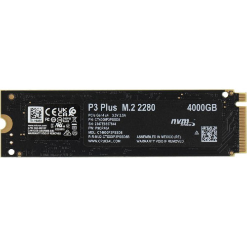 Твердотельный накопитель Crucial PCIe 4.0 x4 4TB CT4000P3PSSD8 P3 Plus M.2 2280 [CT4000P3PSSD8]