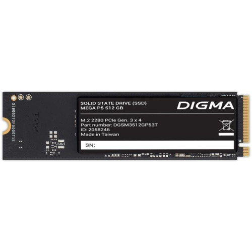 Твердотельный накопитель Digma PCIe 3.0 x4 512GB DGSM3512GP53T Mega P5 M.2 2280