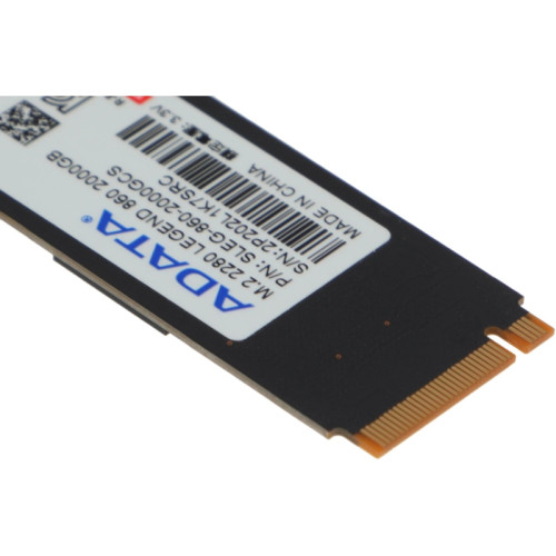 Твердотельный накопитель/ ADATA SSD LEGEND 860, 2000GB, M.2(22x80mm), NVMe 1.4, PCIe Gen 4x4, 3D NAND, R/W 6000/5000MB/s, IOPs н.д./н.д., TBW 640, DWPD 0.2 (5 лет)