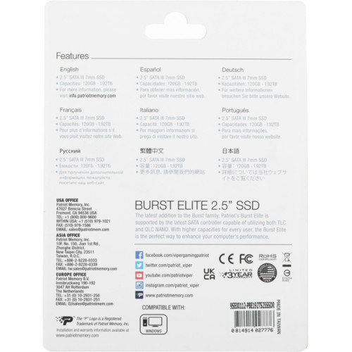 Твердотельный накопитель Patriot SATA-III 1.92TB PBE192TS25SSDR Burst Elite 2.5 Твердотельный накопитель Patriot SATA-III 1.92TB PBE192TS25SSDR Burst Elite 2.5