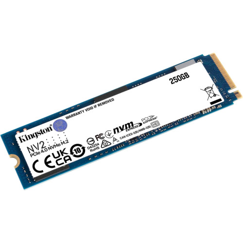 Твердотельный накопитель/ Kingston SSD NV2, 250GB, M.2(22x80mm), NVMe, PCIe 4.0 x4, 3D TLC, R/W 3000/1300MB/s, TBW 80, DWPD 0.3 (3 года)