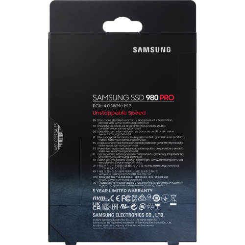 Твердотельные накопители/ Samsung SSD 980 PRO, 1000GB, M.2(22x80mm), NVMe 1.3c, PCIe 4.0 x4, 3-bit MLC, R/W 7000/5000MB/s, IOPs 1 000 000/1 000 000, DRAM buffer 1024MB, TBW 600, DWPD 0.33, with Heatsink (12 мес.)