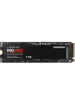 Твердотельные накопители/ Samsung SSD 990 PRO, 1000GB, M.2(22x80mm), NVMe 2.0, PCIe 4.0 x4, V-NAND TLC, R/W 7450/6900MB/s, IOPs 1 200 000/1 550 000, DRAM buffer 1024MB, TBW 600, DWPD 0.33 (12 мес.)