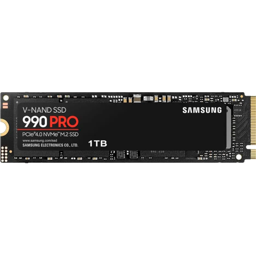 Твердотельные накопители/ Samsung SSD 990 PRO, 1000GB, M.2(22x80mm), NVMe 2.0, PCIe 4.0 x4, V-NAND TLC, R/W 7450/6900MB/s, IOPs 1 200 000/1 550 000, DRAM buffer 1024MB, TBW 600, DWPD 0.33 (12 мес.)