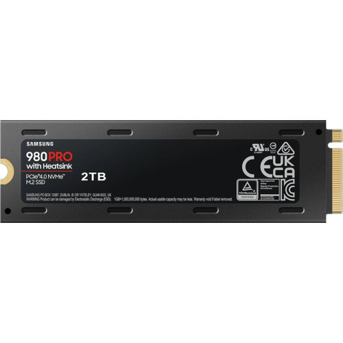 Твердотельные накопители/ Samsung SSD 980 PRO, 2000GB, M.2(22x80mm), NVMe 1.3c, PCIe 4.0 x4, 3-bit MLC, R/W 7000/5000MB/s, IOPs 1 000 000/1 000 000, DRAM buffer 2048MB, TBW 1200, DWPD 0.33, with Heatsink (12 мес.)