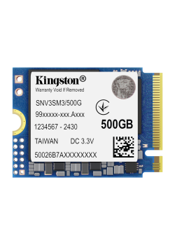 Твердотельный накопитель/ Kingston SSD NV3, 500GB, M.2(22x30mm), NVMe, PCIe 4.0 x4, 3D TLC, R/W 5000/3000MB/s, TBW 160, DWPD 0.2 (60 мес)