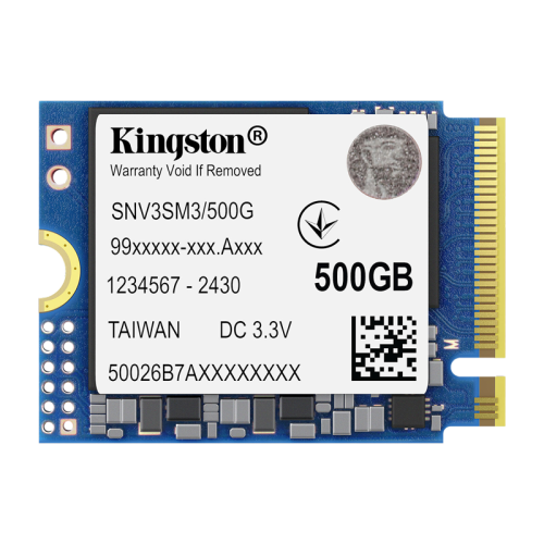 Твердотельный накопитель Kingston SSD NV3, 500GB, M.2(22x30mm), NVMe, PCIe 4.0 x4, 3D TLC, R/W 5000/3000MB/s, TBW 160, DWPD 0.2 (60 мес)