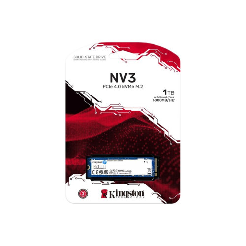 Твердотельный накопитель/ Kingston SSD NV3, 1000GB, M.2(22x80mm), NVMe, PCIe 4.0 x4, 3D TLC, R/W 6000/4000MB/s, TBW 320, DWPD 0.3 (3 года)