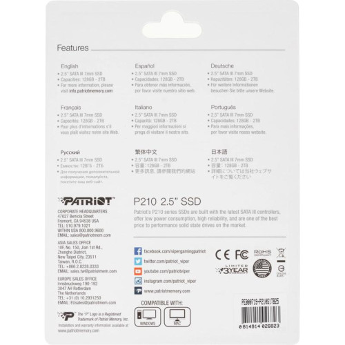 Твердотельный накопитель Patriot SATA-III 1TB P210S1TB25 P210 2.5