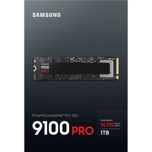 Твердотельный накопитель Samsung SSD 9100 PRO, 1000GB, M.2(22x80mm), NVMe 2.0, PCIe 5.0 x4, V-NAND TLC, R/W 14700/13300MB/s, IOPs 1 850 000/2 600 000, TBW 600, DWPD 0.3 (12 мес.)