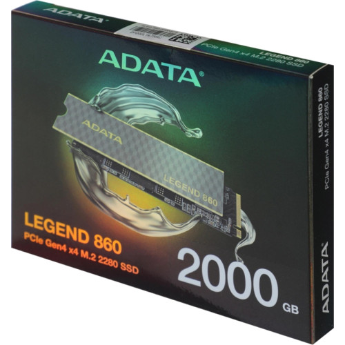Твердотельный накопитель/ ADATA SSD LEGEND 860, 2000GB, M.2(22x80mm), NVMe 1.4, PCIe Gen 4x4, 3D NAND, R/W 6000/5000MB/s, IOPs н.д./н.д., TBW 640, DWPD 0.2 (5 лет)