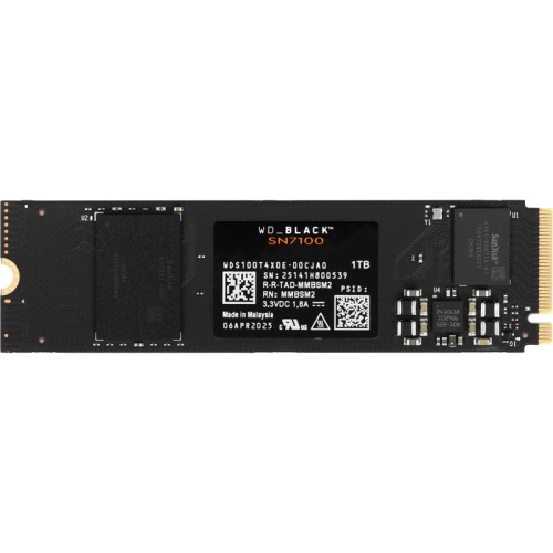 Твердотельные накопители/ WD SSD Black SN7100, 1000GB, M.2(22x80mm), NVMe, PCIe 4.0 x4, 3D TLC, R/W 7250/6900MB/s, IOPs 1 000 000/1 400 000, TBW 600, DWPD 0.3 (12 мес.)