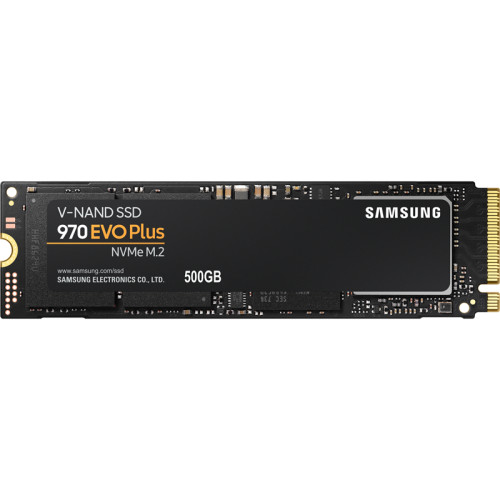 Твердотельный накопитель/ Samsung SSD 970 EVO Plus, 500GB, M.2(22x80mm), NVMe 1.3, PCIe 3.0 x4, 3-bit MLC, R/W 3500/3200MB/s, IOPs 480 000/550 000, DRAM buffer 512MB, TBW 300, DWPD 0.33 (12 мес.)