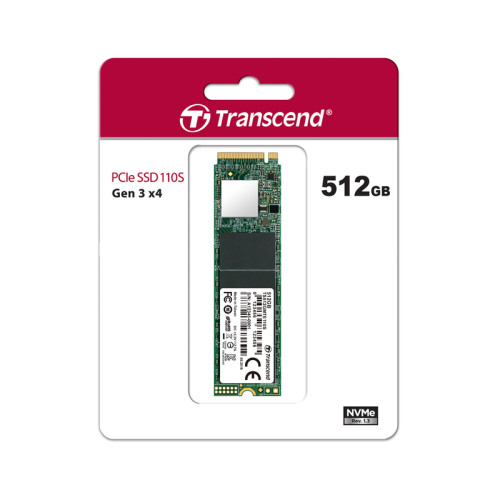 Твердотельный накопитель/ Transcend SSD MTE110S, 512GB, M.2(22x80mm), NVMe, PCIe 3.0 x4, 3D TLC, R/W 1700/1400MB/s, IOPs 160 000/250 000, TBW 200, DWPD 0.2 (5 лет)