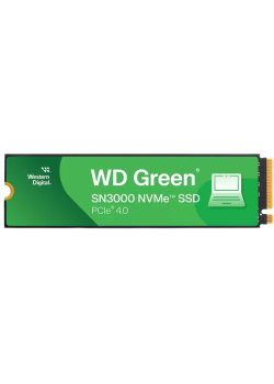 Твердотельные накопители WD SSD Green SN3000, 1000GB, M.2(22x80mm), NVMe, PCIe 4.0 x4, QLC, R/W 5000/4200MB/s, TBW 150, DWPD 0.1 (12 мес.)