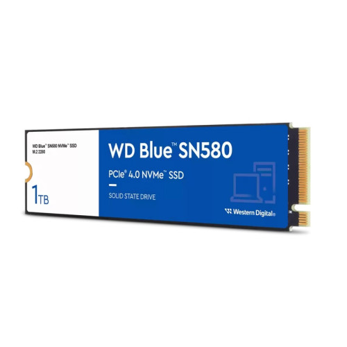 Твердотельный накопитель/ WD SSD Blue SN580 NVMe, 1000GB, M.2(22x80mm), NVMe, PCIe 3.0 x4, 3D TLC, R/W 3500/3000MB/s, IOPs 460 000/450 000, TBW 600, DWPD 0.3 (12 мес.)