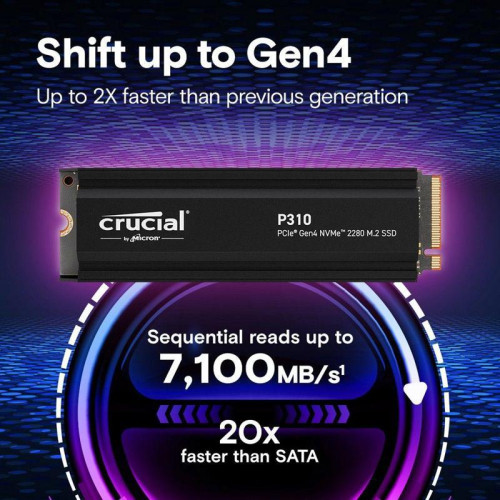 Твердотельный накопитель Crucial P310 1TB PCIe Gen4 NVMe 2280 M.2 SSD with heatsink CT1000P310SSD5