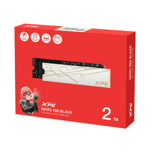 Твердотельный накопитель ADATA SSD XPG MARS 980 BLADE, 2000GB, M.2(22x80mm), NVMe, PCIe 5.0 x4, 3D NAND, R/W 14000/13000MB/s, IOPs 2 000 000/1 650 000, TBW 1480, DWPD 0.4, with Heat Sink (5 лет)