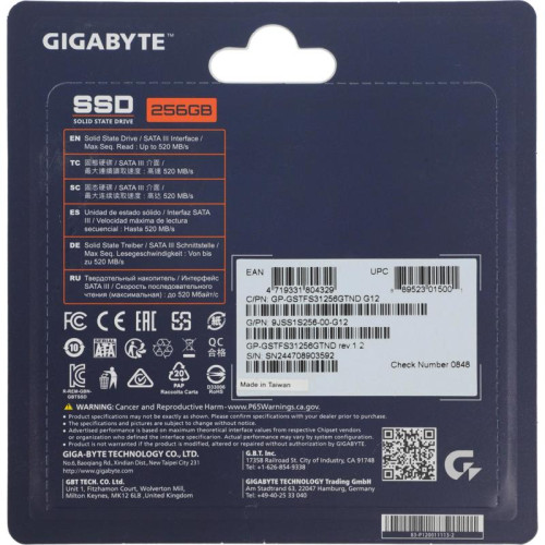 Твердотельный накопитель SSD Gigabyte GP-GSTFS31256GTND 256GB 2.5