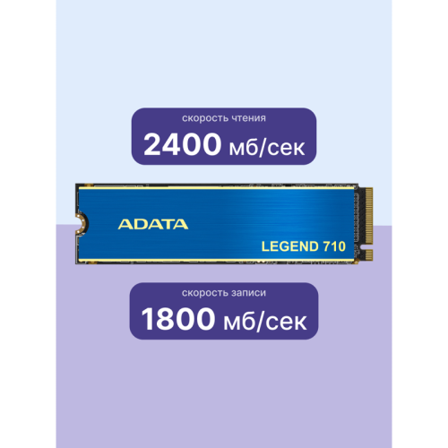 Твердотельный накопитель ADATA SSD LEGEND 710, 2048GB, M.2(22x80mm), NVMe 1.4, PCIe 3.0 x4, 3D NAND, R/W 2400/1800MB/s, IOPs 200 000/150 000, TBW 520, DWPD 0.23, with Heat Sink (3 года)