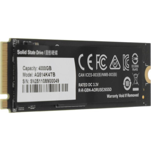 Твердотельный накопитель SSD Gigabyte 4TB M.2 2280 AORUS Gen5 14000 AG514K4TB PCI-Express 5.0x4, NVMe 2.0, 3D TLC NAND, Phison PS5026-E26