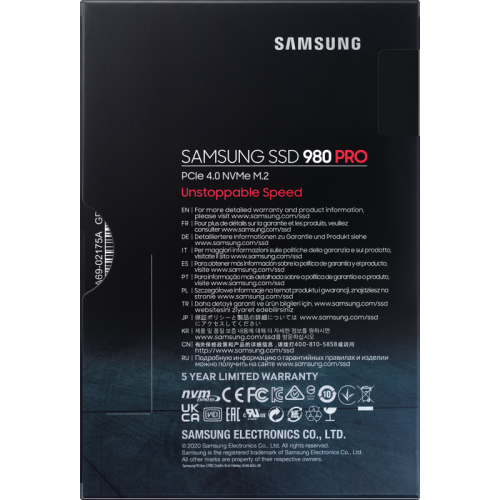 Твердотельные накопители Samsung SSD 980 PRO, 1000GB, M.2(22x80mm), NVMe 1.3c, PCIe 4.0 x4, 3-bit MLC, R/W 7000/5000MB/s, IOPs 1 000 000/1 000 000, DRAM buffer 1024MB, TBW 600, DWPD 0.33, with Heatsink (12 мес.)
