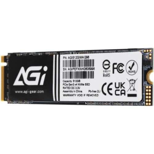Твердотельный накопитель AGi PCIe 3.0 x4 512GB AGI512GIMAI298 AI298 M.2 2280 [AGI512GIMAI298]
