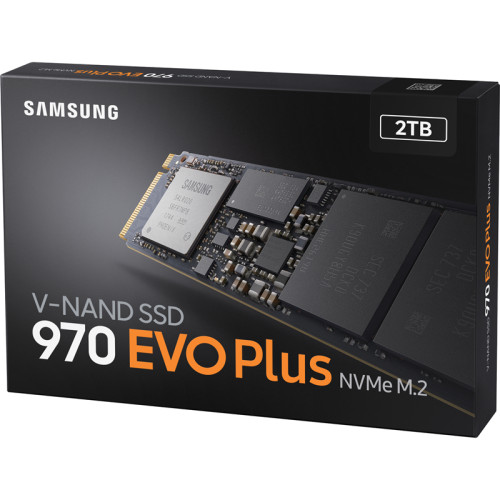 Твердотельные накопители/ Samsung SSD 970 EVO Plus, 2000GB, M.2(22x80mm), NVMe 1.3, PCIe 3.0 x4, 3-bit MLC, R/W 3500/3300MB/s, IOPs 620 000/560 000, DRAM buffer 2048MB, TBW 1200, DWPD 0.33 (12 мес.)