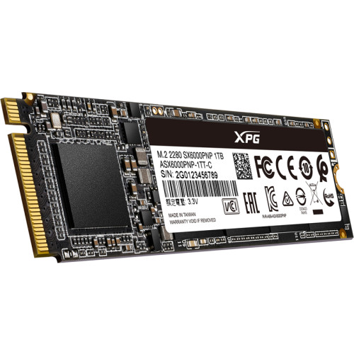 Твердотельный накопитель/ ADATA SSD SX6000Pro, 1024GB, M.2(22x80mm), NVMe 1.3, PCIe 3.0 x4, 3D TLC, R/W 2100/1400MB/s, IOPs 250 000/240 000, TBW 600, DWPD 0.32 (5 лет)