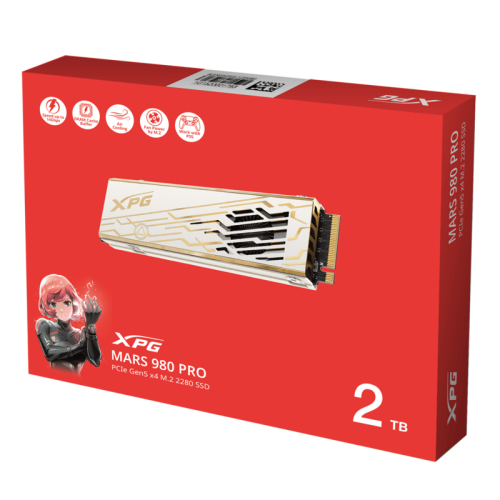 Твердотельный накопитель ADATA SSD XPG MARS 980 PRO, 2000GB, M.2(22x80mm), NVMe, PCIe 5.0 x4, 3D NAND, R/W 14000/13000MB/s, IOPs 2 000 000/1 650 000, TBW 1480, DWPD 0.4, with Heat Sink (5 лет)