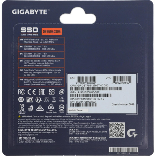 Твердотельный накопитель SSD Gigabyte GP-GSTFS31256GTND 256GB 2.5