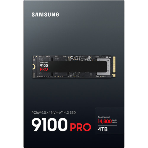 Твердотельный накопитель/ Samsung SSD 9100 PRO, 4000GB, M.2(22x80mm), NVMe 2.0, PCIe 5.0 x4, V-NAND TLC, R/W 14800/13400MB/s, IOPs 2 200 000/2 600 000, TBW 2400, DWPD 0.3 (12 мес.)