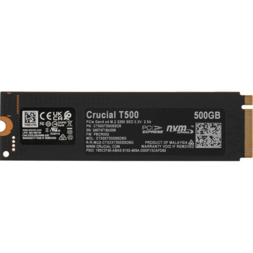 Твердотельный накопитель Crucial PCIe 4.0 x4 500GB CT500T500SSD8 T500 M.2 2280 [CT500T500SSD8]