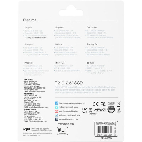 Твердотельный накопитель Patriot SATA-III 256GB P210S256G25 P210 2.5