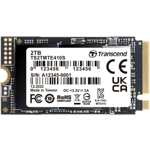 Твердотельный накопитель/ Transcend SSD MTE410S, 2000GB, M.2(22x42mm), NVMe, PCIe 4x4, 3D TLC, R/W 5000/4300MB/s, IOPs 570 000/700 000, TBW 1200, DWPD 0.33, DRAM-less (5 лет)