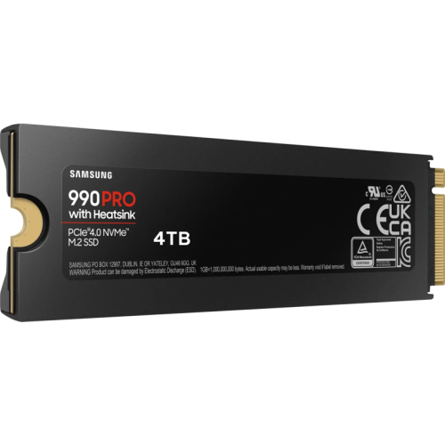 Твердотельный накопитель Samsung SSD 990 PRO, 4000GB, M.2(22x80mm), NVMe 2.0, PCIe 4.0 x4, V-NAND TLC, R/W 7450/6900MB/s, IOPs 1 400 000/1 550 000, DRAM buffer 4096MB, TBW 2400, DWPD 0.33, with Heatsink (12 мес.)