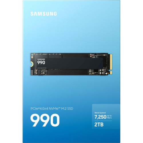 Твердотельные накопители/ Samsung SSD 990, 2000GB, M.2(22x80mm), NVMe 2.0, PCIe 4.0 x4, V-NAND TLC, R/W 7250/6450MB/s, IOPs 850 000/1 200 000, TBW 800, DWPD 0.33 (12 мес.)