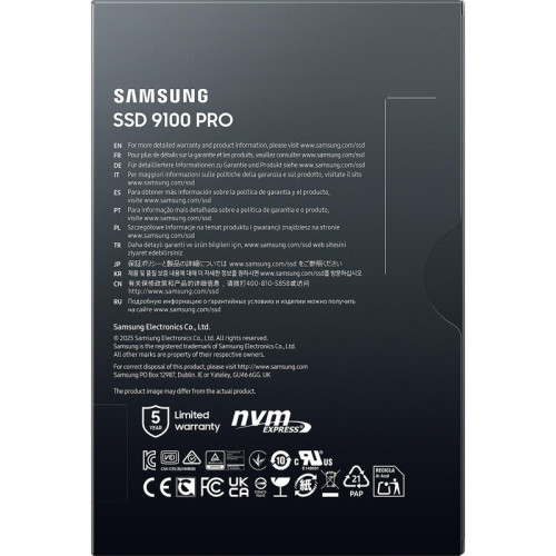 Твердотельный накопитель/ Samsung SSD 9100 PRO, 4000GB, M.2(22x80mm), NVMe 2.0, PCIe 5.0 x4, V-NAND TLC, R/W 14800/13400MB/s, IOPs 2 200 000/2 600 000, TBW 2400, DWPD 0.3 (12 мес.) Твердотельный накопитель/ Samsung SSD 9100 PRO, 4000GB, M.2(22x80mm), NVMe 2.0, PCIe 5.0 x4, V-NAND TLC, R/W 14800/13400MB/s, IOPs 2 200 000/2 600 000, TBW 2400, DWPD 0.3 (12 мес.)