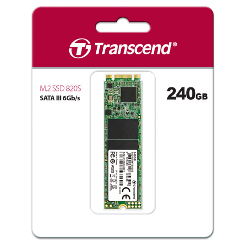 Твердотельный накопитель/ Transcend SSD 820S, 240GB, M.2(22x80mm), SATA3, 3D TLC, R/W 500/430MB/s, IOPs 40 000/75 000, TBW 80, DWPD 0.3 (3 года)