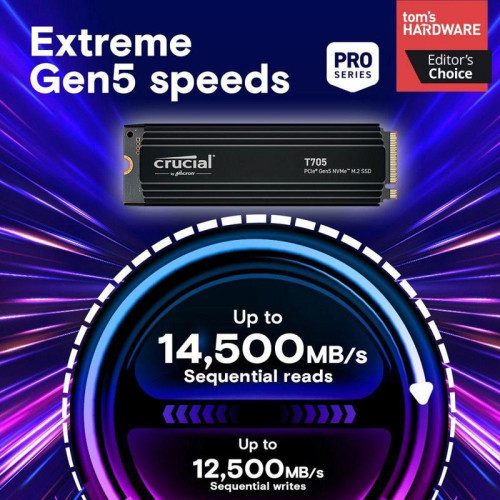 Твердотельный накопитель Crucial T705 2TB PCIe Gen5 NVMe M.2 SSD with heatsink CT2000T705SSD5 Твердотельный накопитель Crucial T705 2TB PCIe Gen5 NVMe M.2 SSD with heatsink CT2000T705SSD5