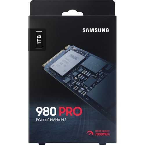 Твердотельные накопители Samsung SSD 980 PRO, 1000GB, M.2(22x80mm), NVMe 1.3c, PCIe 4.0 x4, 3-bit MLC, R/W 7000/5000MB/s, IOPs 1 000 000/1 000 000, DRAM buffer 1024MB, TBW 600, DWPD 0.33, with Heatsink (12 мес.)