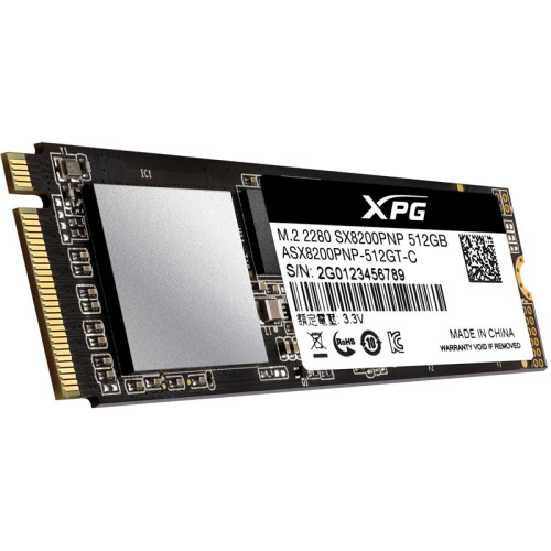 Твердотельный накопитель ADATA SSD SX8200Pro, 512GB, M.2(22x80mm), NVMe 1.3, PCIe 3.0 x4, 3D TLC, R/W 3500/2300MB/s, IOPs 390 000/380 000, DRAM buffer 512MB, TBW 320, DWPD 0.34 (5 лет)
