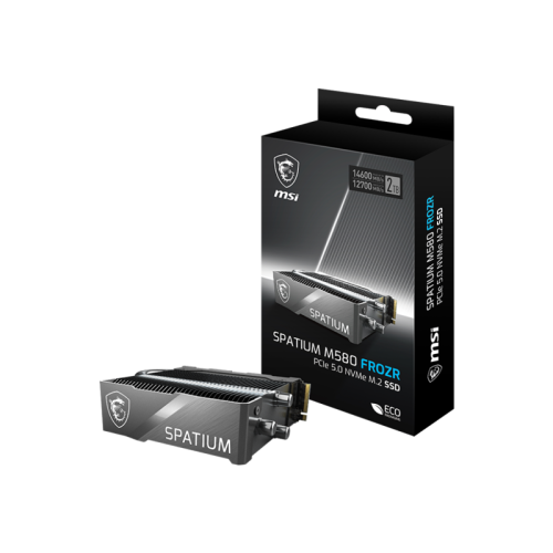 MSI SSD SPATIUM M580 FROZR, 2000GB, M.2(22x80mm), NVMe, PCIe 5.0 x4, 3D TLC, R/W 14600/12700, IOPs -/-, DRAM buffer 4096, TBW 1400, DWPD 0.33, with Heat Spreader (5 лет)