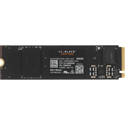 Твердотельный накопитель/ WD SSD Black SN7100, 500GB, M.2(22x80mm), NVMe, PCIe 4.0 x4, TLC, R/W 6800/5800MB/s, TBW 300, DWPD 0.3 (12 мес.)