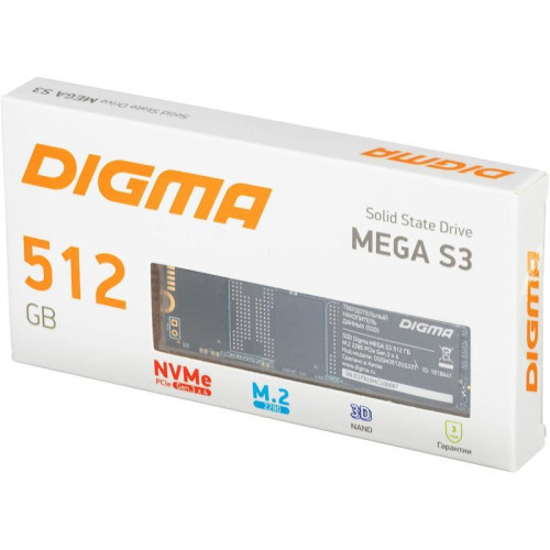 Твердотельный накопитель Digma PCIe 3.0 x4 512GB DGSM3512GS33T Mega S3 M.2 2280 [DGSM3512GS33T]