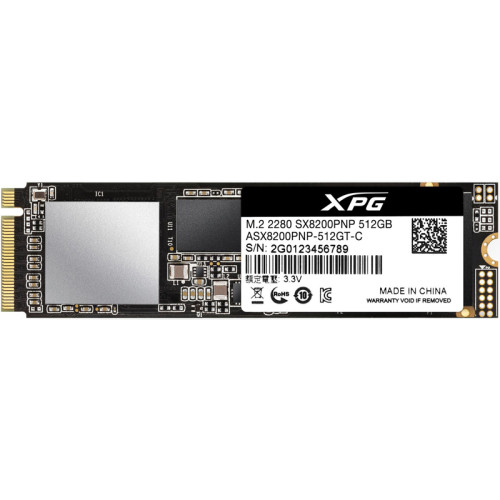 Твердотельный накопитель ADATA SSD SX8200Pro, 512GB, M.2(22x80mm), NVMe 1.3, PCIe 3.0 x4, 3D TLC, R/W 3500/2300MB/s, IOPs 390 000/380 000, DRAM buffer 512MB, TBW 320, DWPD 0.34 (5 лет)