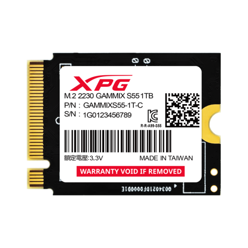 Твердотельный накопитель/ ADATA SSD GAMMIX S55, 1000GB, M.2(22x30mm), NVMe, PCIe 4.0 x4, 3D NAND, R/W 5000/3700MB/s, IOPs -/-, TBW 250, DWPD 0.1 (5 лет)